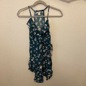 Mossimo Green Floral Print Ruffle Front Dress S